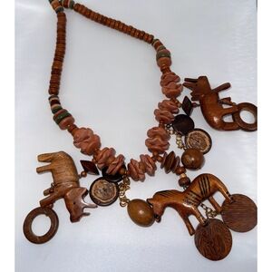 Vintage Wooden Animal Chunky Beaded Necklace